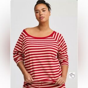 🔴 4/$15 Torrid Women’s 2X Red & Cream Striped Ribbed LS Sleep Top Shirt in EUC